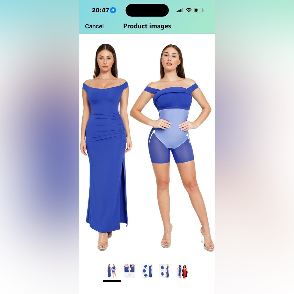 Off-Shoulder Maxi Dress in Cobalt Blue with built in body shaping